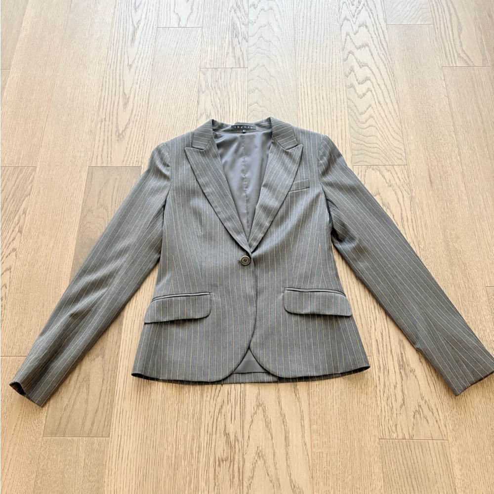 Theory Gray Pinstripe Blazer